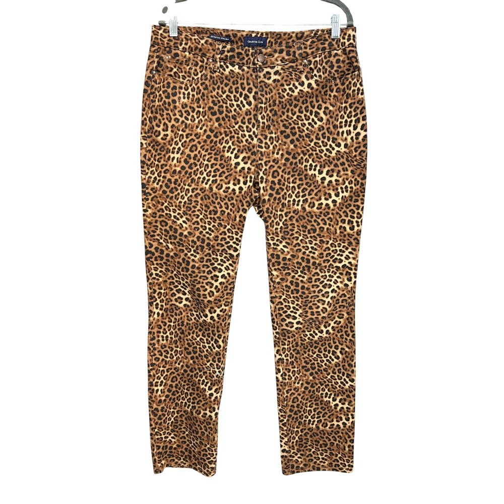 Charter Club Lexington Straight Leopard Print Pants Brown Animal Print Size 12